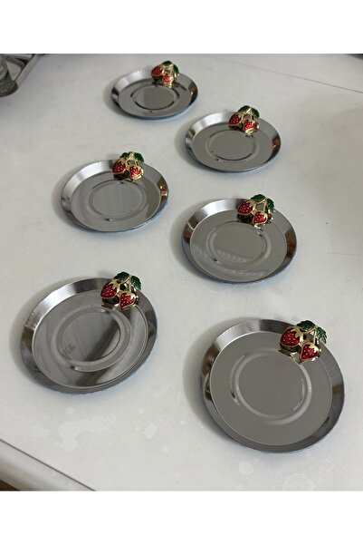 Elzemm store PASLANMAZ ÇELİK GÜMÜŞ RENK ÇİLEK AKSESUARLI 6 LI BARDAK ALTLIĞI ...