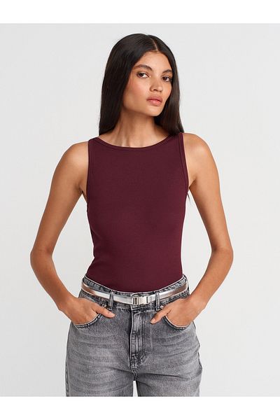 Dilvin 21048 Halter Neck Top-Burgundy