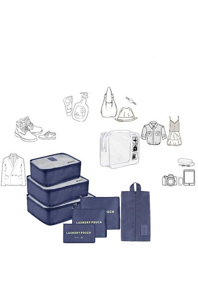 Quasar & Co. Set of 7 Luggage Organizer Covers with Cosmetic Bag, Suitcase/trolley Accessories, Navy Blue