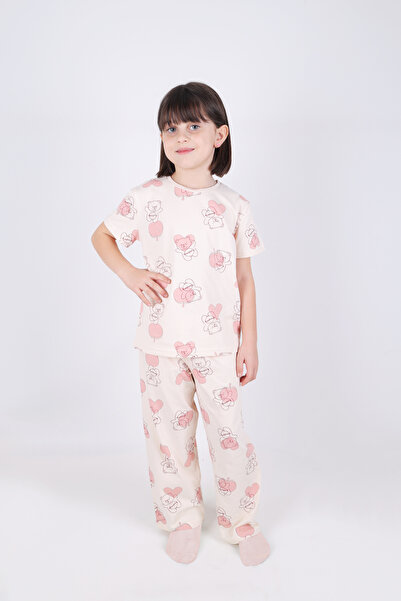 koza iç giyim Girl's Cotton Heart Patterned Pajama Set