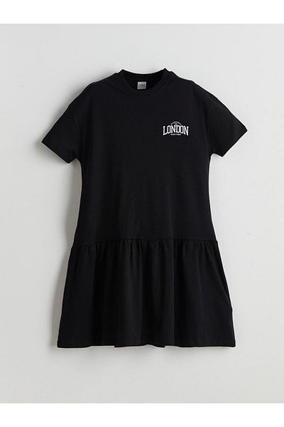 LC Waikiki Κοριτσίστικο φόρεμα με στάμπα LCW Kids Crew Neck London
