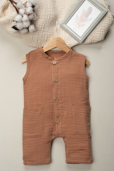 Mai Perla Organic Muslin Summer Natural Baby Jumpsuit with Pockets