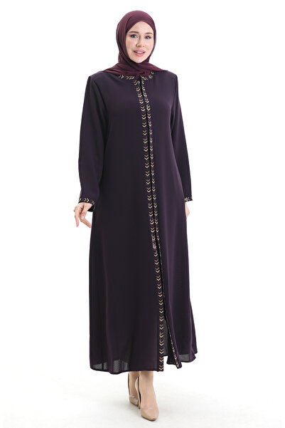 sefamerve Large Size Honeycomb Fabric Zippered Ferace 6183-06 Plum