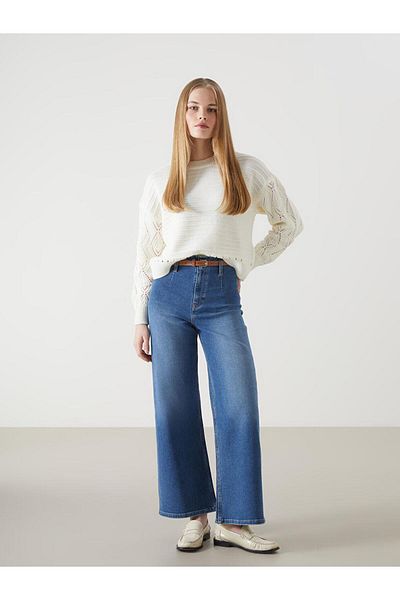 LC Waikiki Pantaloni de damă din blugi Wideleg cu centură în talie (S5)
