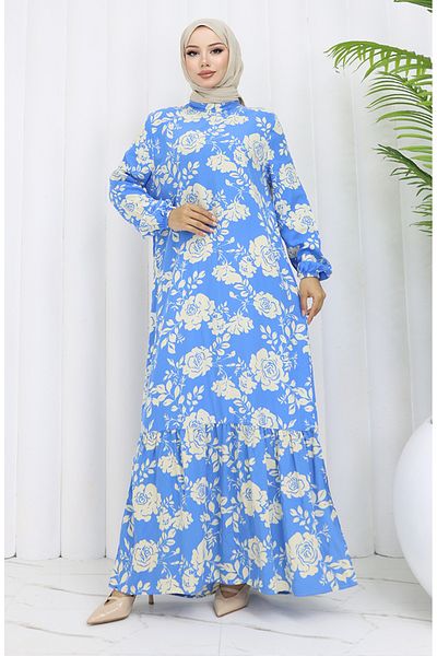 sefamerve Rochie cu model cu maneci din tesatura vascoza 2037-05 Albastru