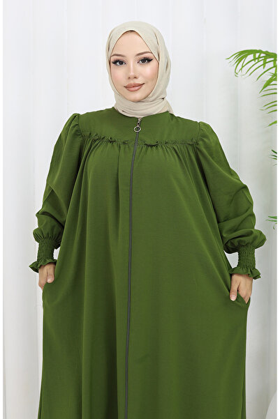 sefamerve Kolu Lastikli Fermuarlı Ferace 2035-05 Haki