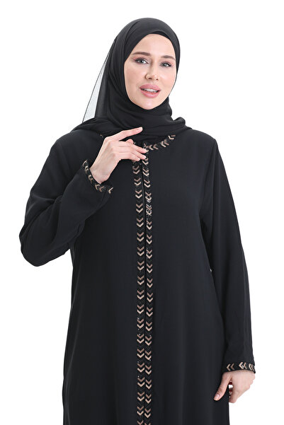 sefamerve Large Size Honeycomb Fabric Zippered Ferace 6183-07 Black