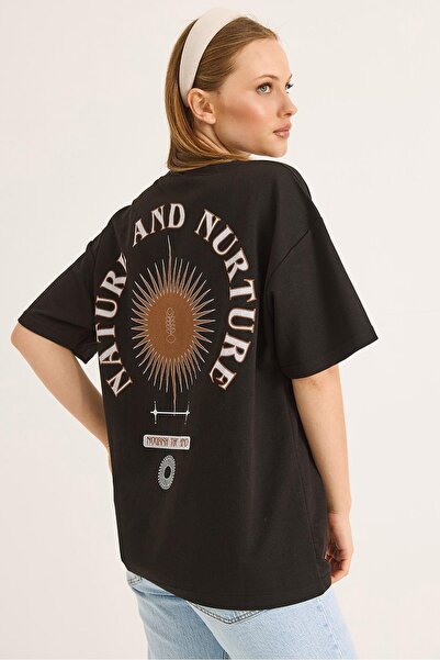 Raneel Kazançlı Alışveriş Crew Neck Short Sleeve Printed Tshirt Black