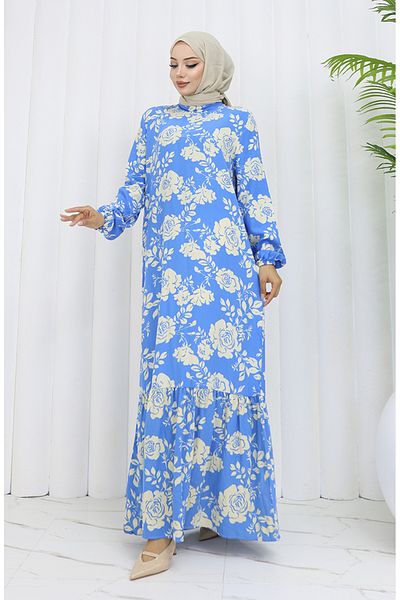 sefamerve Rochie cu model cu maneci din tesatura vascoza 2037-05 Albastru