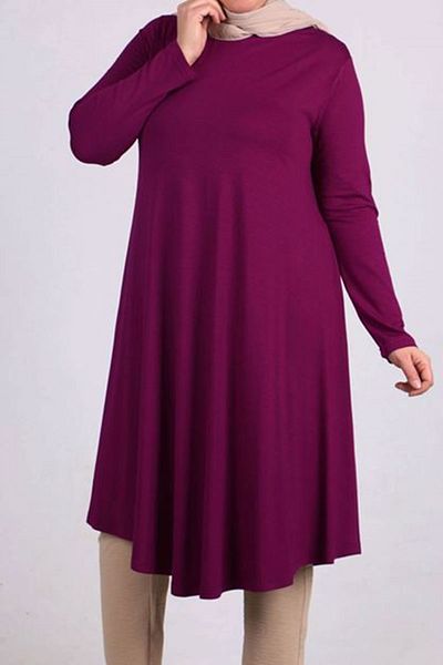 Eslina 28016 Large Size Mevlana Combed Cotton Tunic - Plum