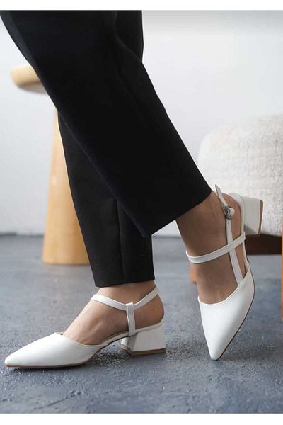 moda gim Pantofi Franco de dama cu toc mic piele alba