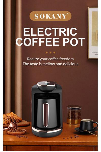 SOKANY Turkish Coffee Maker Electric Coffee Pot 4 Cups 250ml 550W SK-0136 Black Red