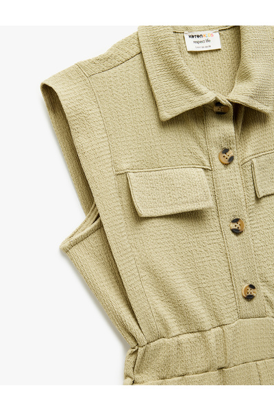 Koton Buttoned Pocket Detailed Shirt Collar Long Jumpsuit