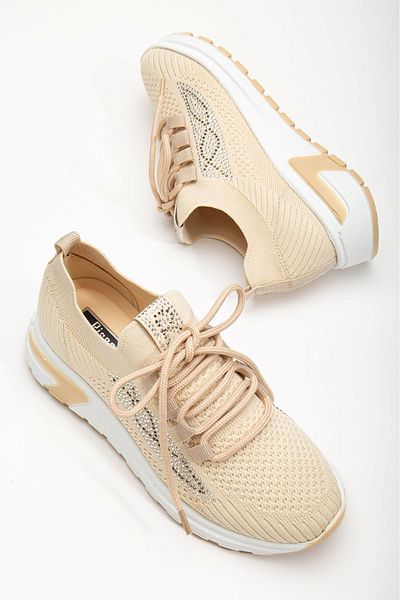 Lal Shoes & Bags Tricotaje Bean Stone Pantofi sport damă -crem