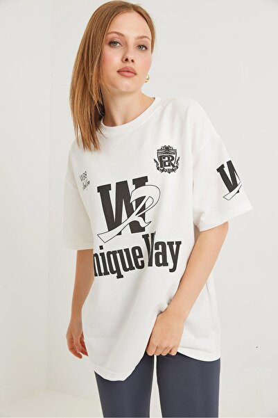 Raneel Kazançlı Alışveriş Μπλουζάκι με στάμπα Crew Neck Λευκό