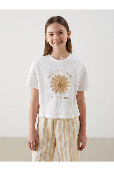LC Waikiki Crew Neck Floral Girls' T-Shirt and Pants