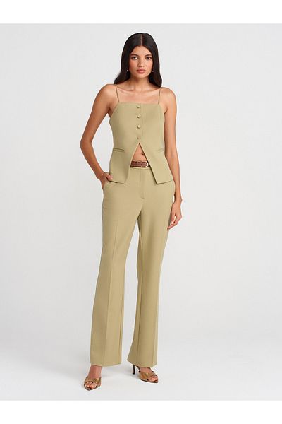 Dilvin 71656 Belted Straight Fit Trousers-Cağla
