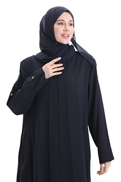 sefamerve Large Size Stitching Piece Zippered Ferace 6177-07 Navy Blue