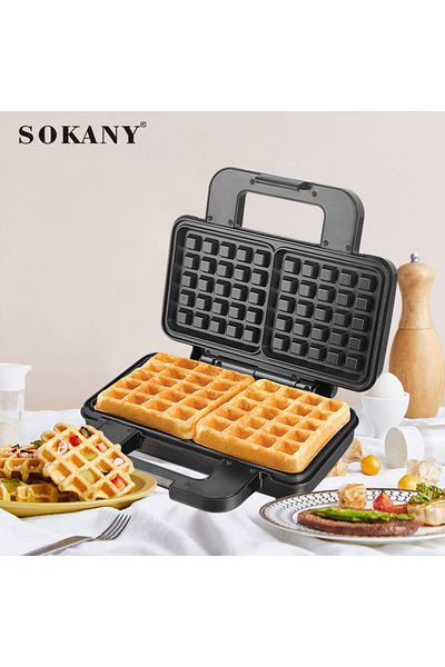 SOKANY Electric Waffle Maker 2 large pieces 1000 watts Non Stick Teflon plates SK-BBQ-225 Black