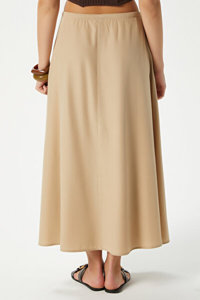 Ritnice Women's Seaside Mink Lined Elastic Waist Woven Long Skirt with Pockets