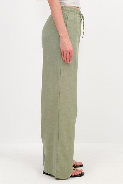 Addax Wide Leg Trousers with Elastic Waist and Pockets Pn58800-Pnl