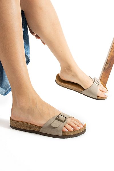Uniqueqoop Rio-S Genuine Leather Cork Sole Orthopedic Women's Slippers