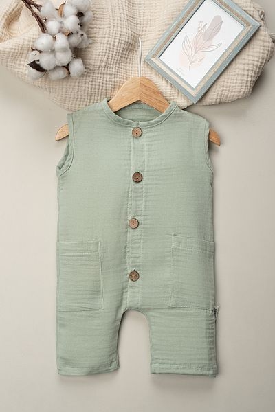Mai Perla Organic Muslin Summer Natural Baby Jumpsuit with Pockets
