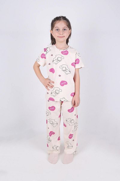 koza iç giyim Girl's Cotton Heart Patterned Pajama Set