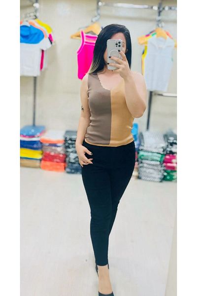 Butik Zeyoo Collection Women's Thick Strap Two Tone V Neck Crop