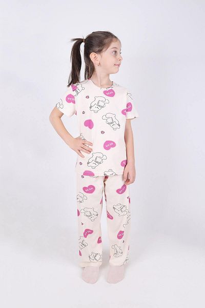 koza iç giyim Girl's Cotton Heart Patterned Pajama Set
