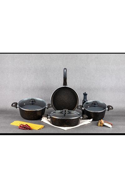 ELİTİZ 7 Piece Granite Pot Set Black Color