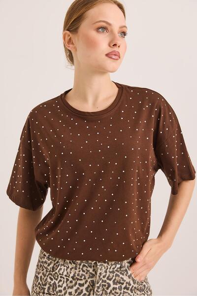 Raneel Kazançlı Alışveriş Stone Detailed Comfortable Fit Premium Cotton Tshir...