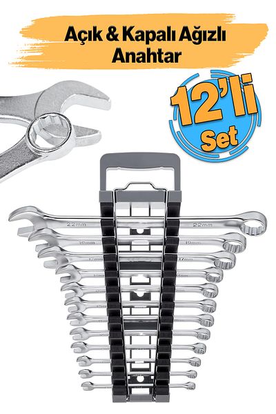 Badem10 Two Mouth Open and Closed Wrench Set Set of 12 Pieces Flat 6-7-8-9-10-12-13-14-17-19-22 mm Combined