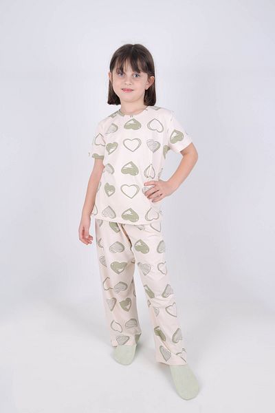koza iç giyim Girl's Cotton Heart Patterned Pajama Set