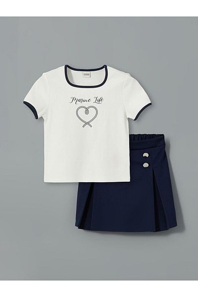 LC Waikiki Lcw Kids Marine Life Printed Girls' T-Shirt and Shorts Skirt