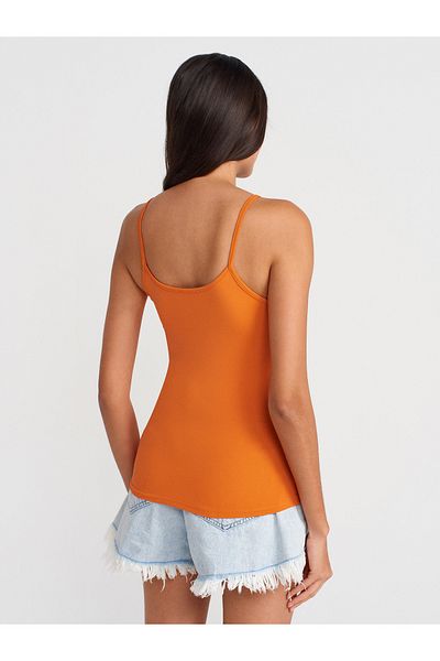 Dilvin 20901 Thin Strap Polyamide Top-Dark Orange