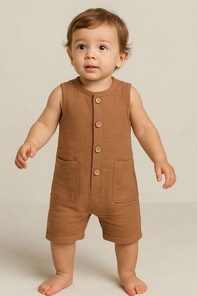 Mai Perla Organic Muslin Summer Natural Baby Jumpsuit with Pockets