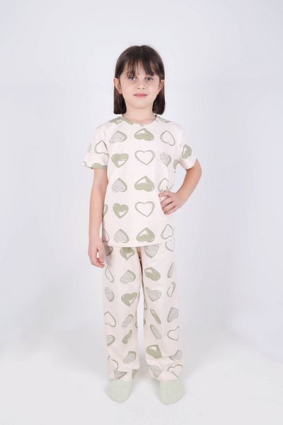 koza iç giyim Girl's Cotton Heart Patterned Pajama Set