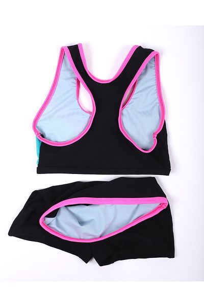 Lio20 Girl's Black Color Swimming Top and Bottom Shorts Suit Swimsuit Bikini