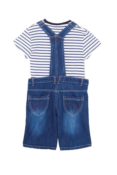 Lee Cooper Set salopeta jeans si tricou fete,Lee Cooper Albastru/Alb 164 CM