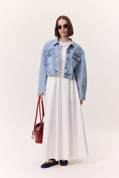 Manuka KURZE DENIM-JACKE MIT TASCHEN HELLBLAU