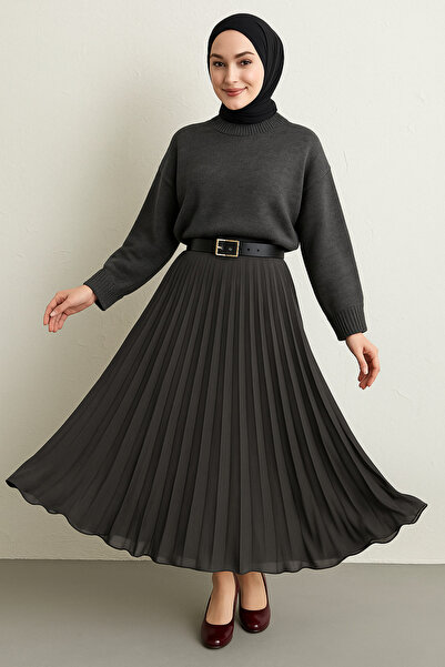 RESSHO Kahverengi Uzun Şifon Etek