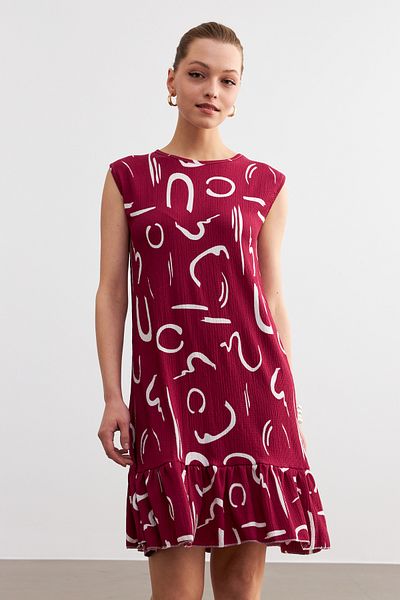 Trendseninle Rochie mini Crinkle fără mâneci cu model burgundă