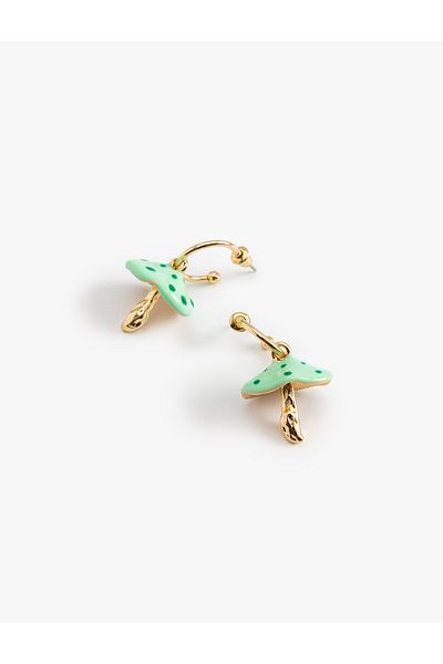 Koton Steel Blended Dangle Mushroom Hoop Earrings
