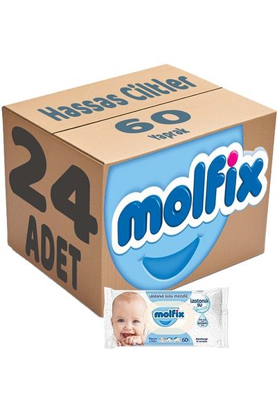 Molfix Wet Towel Wipes Isotonic Sensitive Skin Set of 24 60 Sheets with Plastic Cover