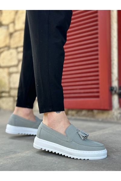 TUGERDİ Tugerdi Gray Suede Tasseled Laceless Lightweight High Sole Style Casual Men's Shoes Tge 2302975852