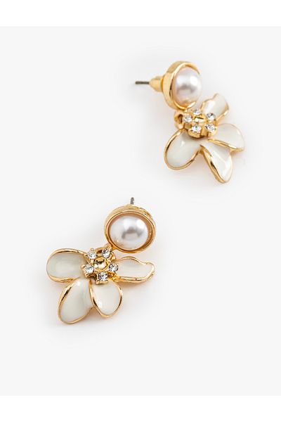 Koton Stone Detailed Dangle Pearl Flower Earrings