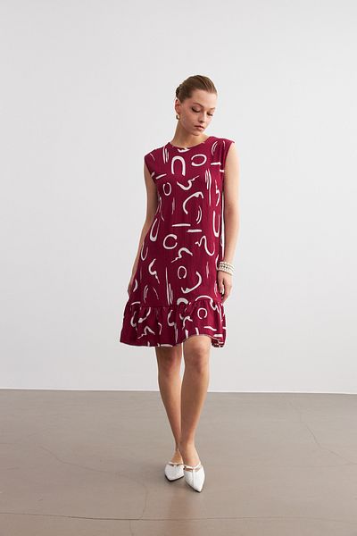 Trendseninle Rochie mini Crinkle fără mâneci cu model burgundă