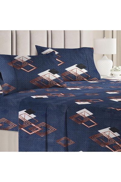 BSB HOME Glace Cotton Single Bedsheet With Pillow Cover – 148 X 228 Cm – Navy