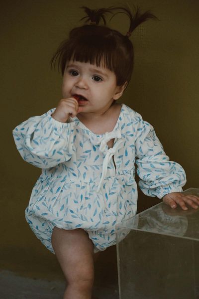OhlalaKoala Long Sleeve Blue Floral Printed Baby Romper